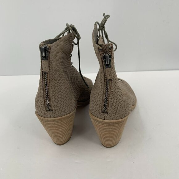 Eileen Fisher Slew woven peeptoe booties boot shoe lace-up tie tan leather new 9 - Picture 6 of 8